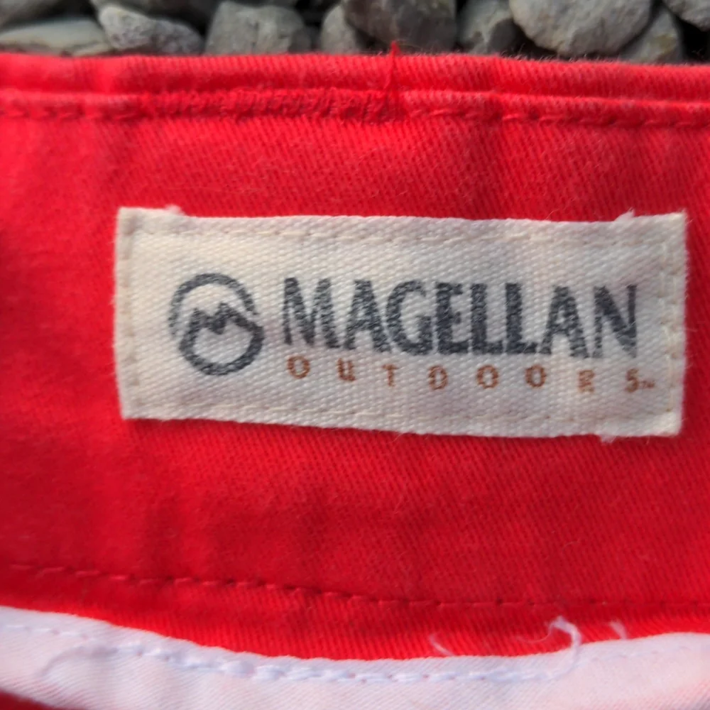 Magellan Outdoors Poppy Red Cotton/Spandex Chino Shorts w/ Tortoise Shell Button - Picture 10 of 12